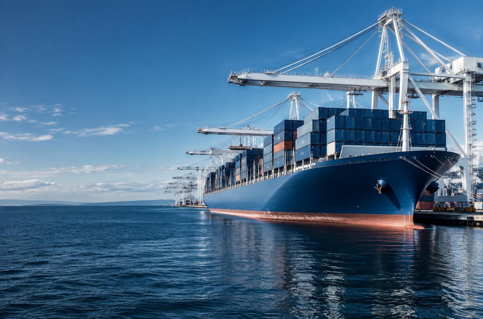 Container ship at a working seaport